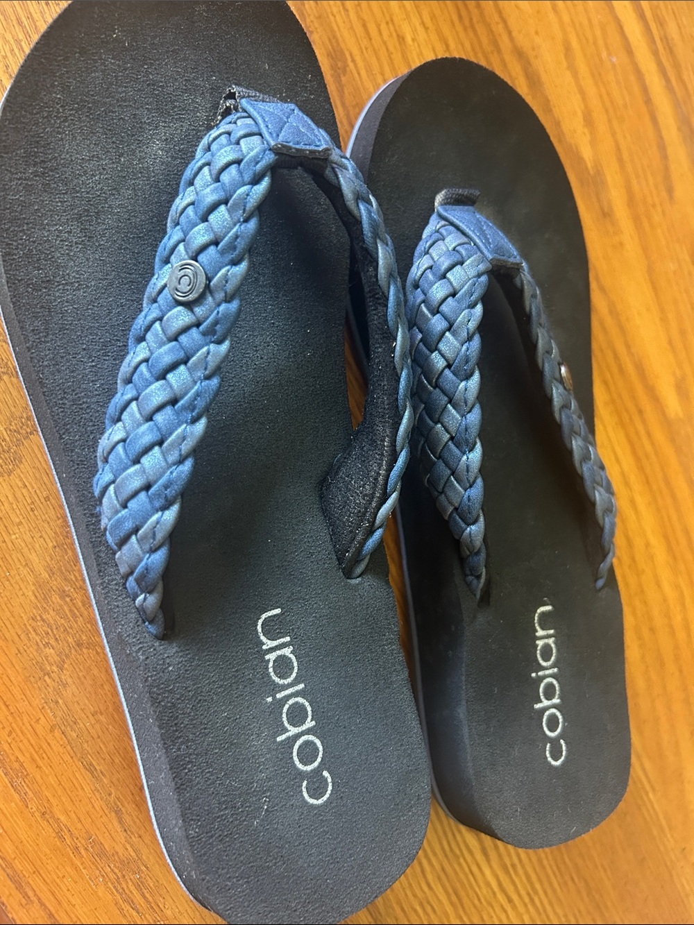 Cobian Braided Navy Strap Flip Flops with Black Footbed